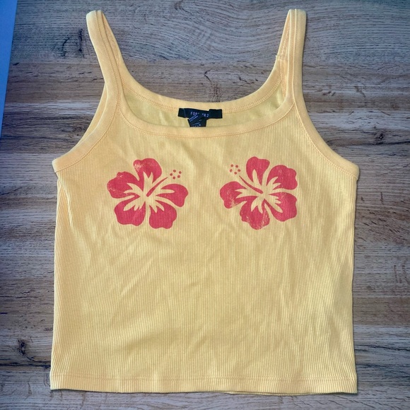GAP Tops - Forever 21 Yellow Ribbed Tank Top with Hibiscus Print – Size S